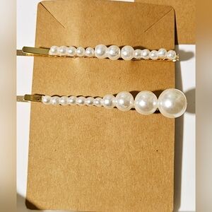 NWT SET OF 2 FASHION GOLD PLATED FAUX PEARLS BOBBY PINS!